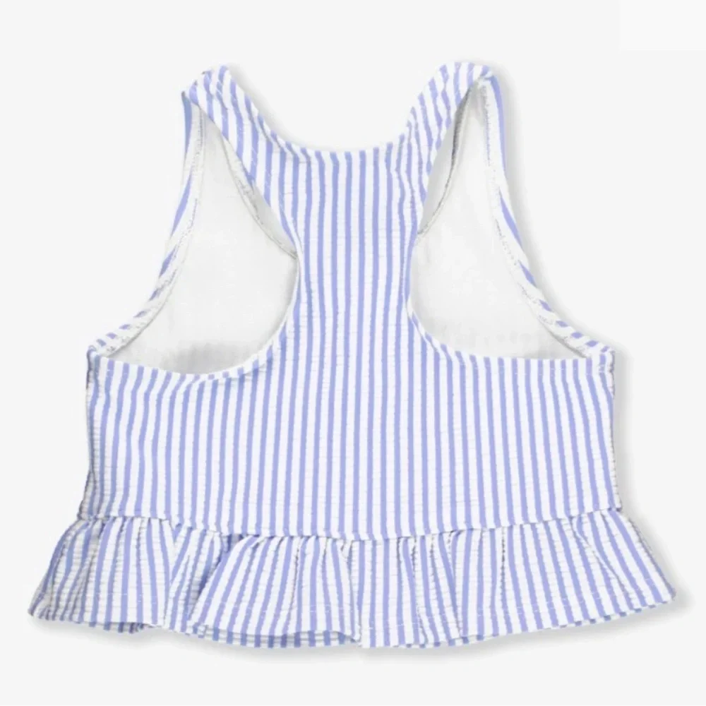 Rufflebutts Periwinkle Blue Seersucker Peplum Tankini top size 6
